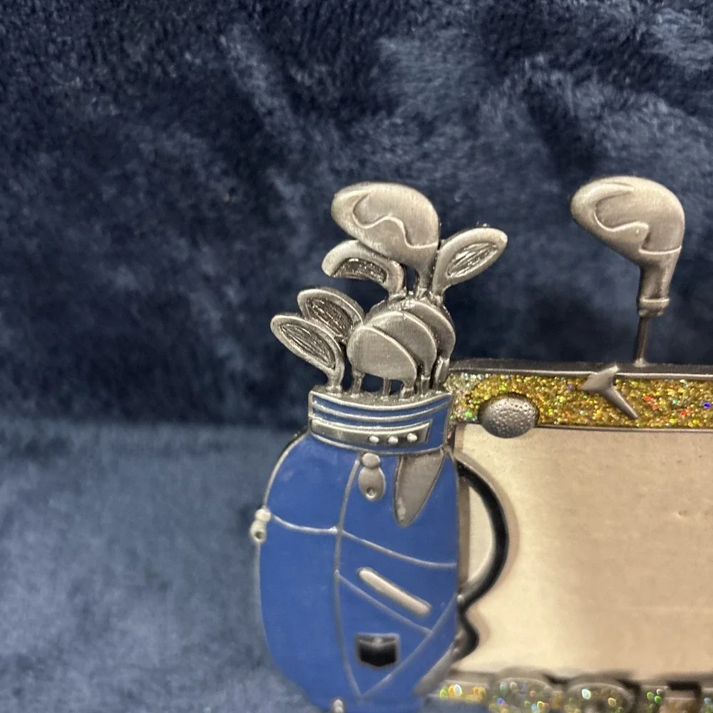 Sixtrees Golf Metal Photo Frame 3.5x5 Golf Bag Golf Shoes Blue Bag Sparkles